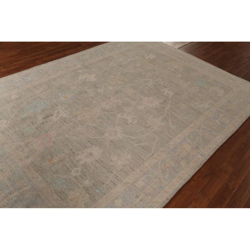 Earth Tone Oushak Vegetable Dye Turkish Rug Hand-Knotted Wool Carpet - 6'1"x 8'8"