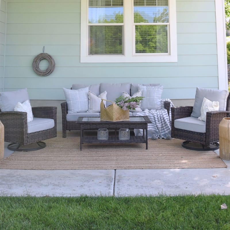 MAISON ARTS Extra-Large Patio Wicker Sofa Conversation Set with Coffee Table, Oversize Seat with 5.5'' Thick Padded Cushion