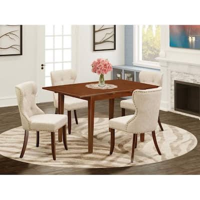 5-Piece Mahogany Finish Solid Wood Top - Rectangular Dining Room Set Seats-4