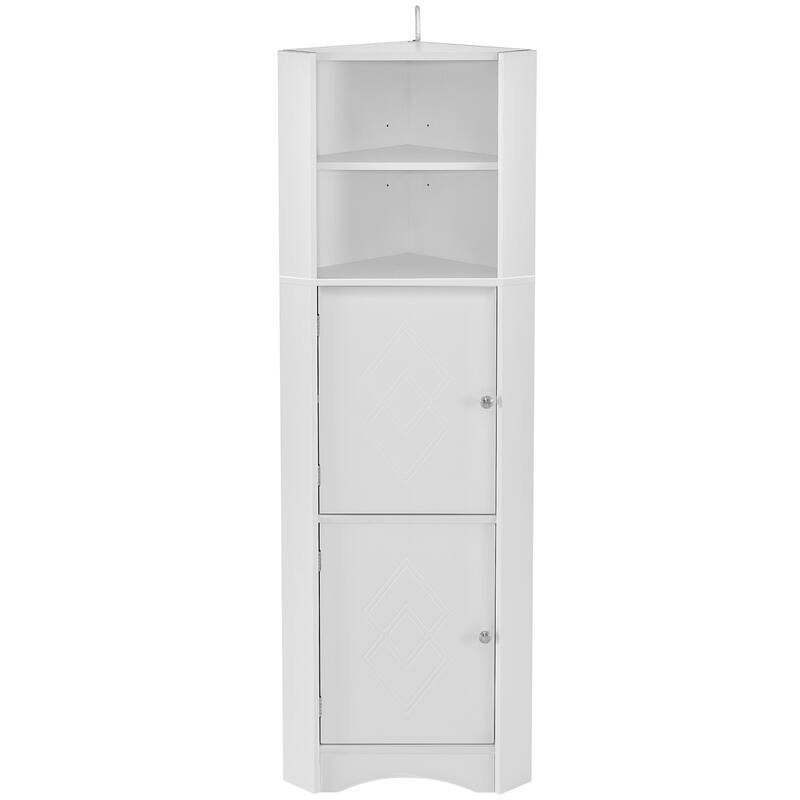 Tall Bathroom Corner Cabinet, Freestanding Storage Cabinet with Doors and Adjustable Shelves