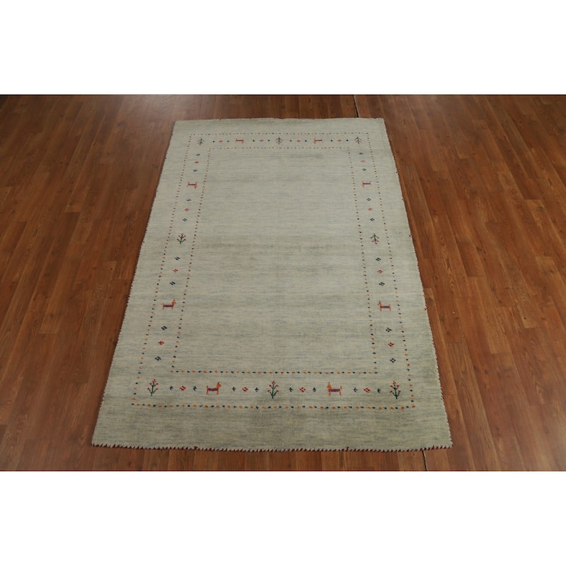 Hand Knotted Oriental 100% Wool Carpet Tribal Tribal Green Gabbeh Area Rug - 5' 9'' X 3' 11''