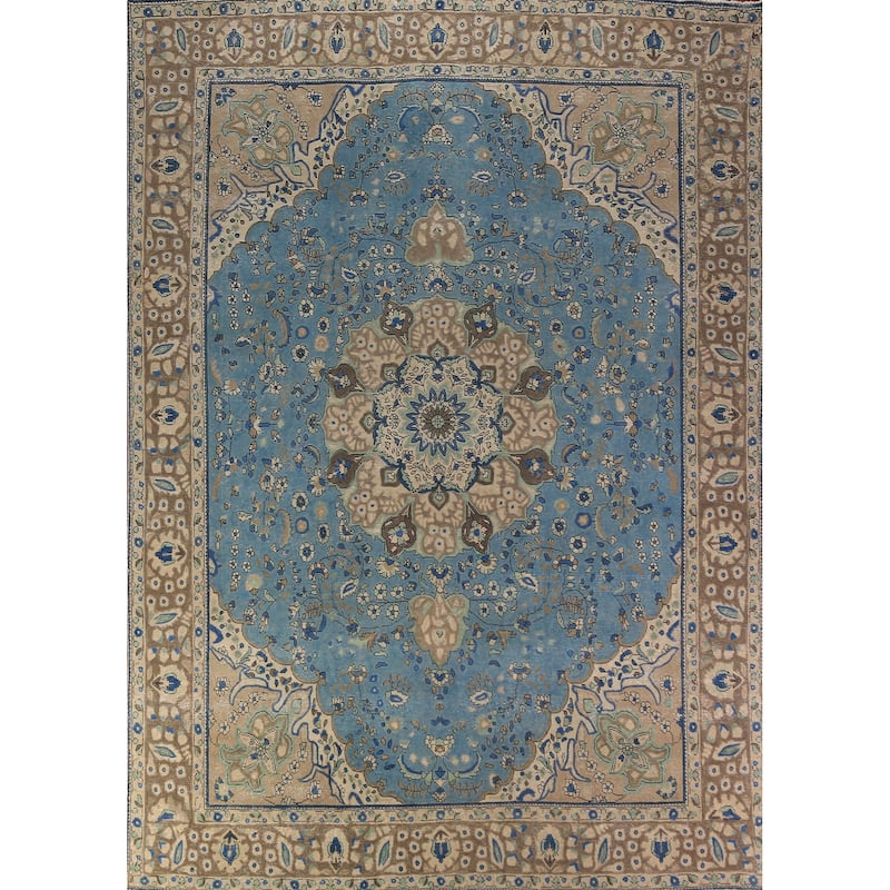 Blue Floral Tabriz Persian Area Rug Oriental Hand-Knotted Wool Carpet - 9'8"x 13'0"