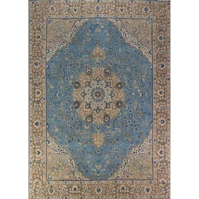 Blue Floral Tabriz Persian Area Rug Oriental Hand-Knotted Wool Carpet - 9'8"x 13'0"