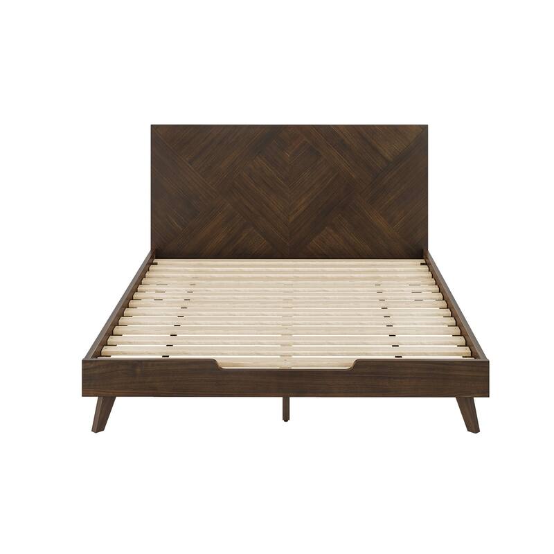 Mid-century Modern Solid Wood Bed Frame with Headboard