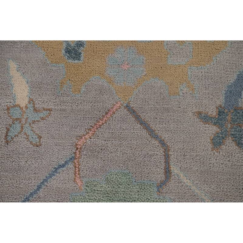 All-Over Gray Oushak Oriental Area Rug Hand-Knotted Wool Carpet - 9'0" x 11'8"