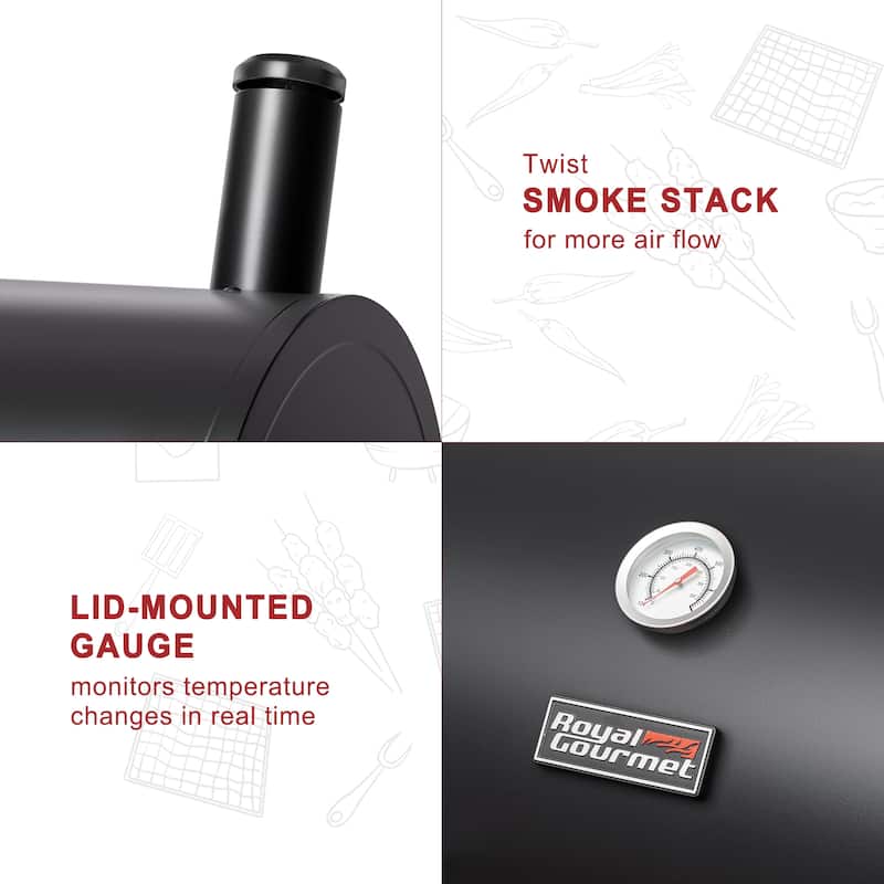 Royal Gourmet CC1830W Charcoal Grill with Offset Smoker,Wood-Painted Side Table and Front Table,Black