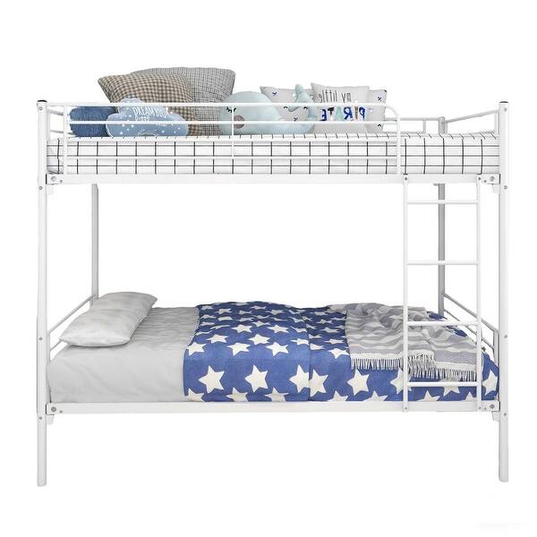 slide 2 of 20, Metal-Frame Bunk Bed with Ladder, Featuring a Space-Saving Design White