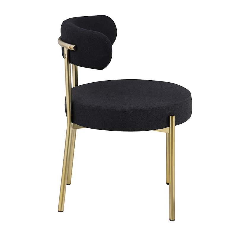 Modern Round Upholstered Boucle Dining Chairs (Set of 2) - Black+Gold