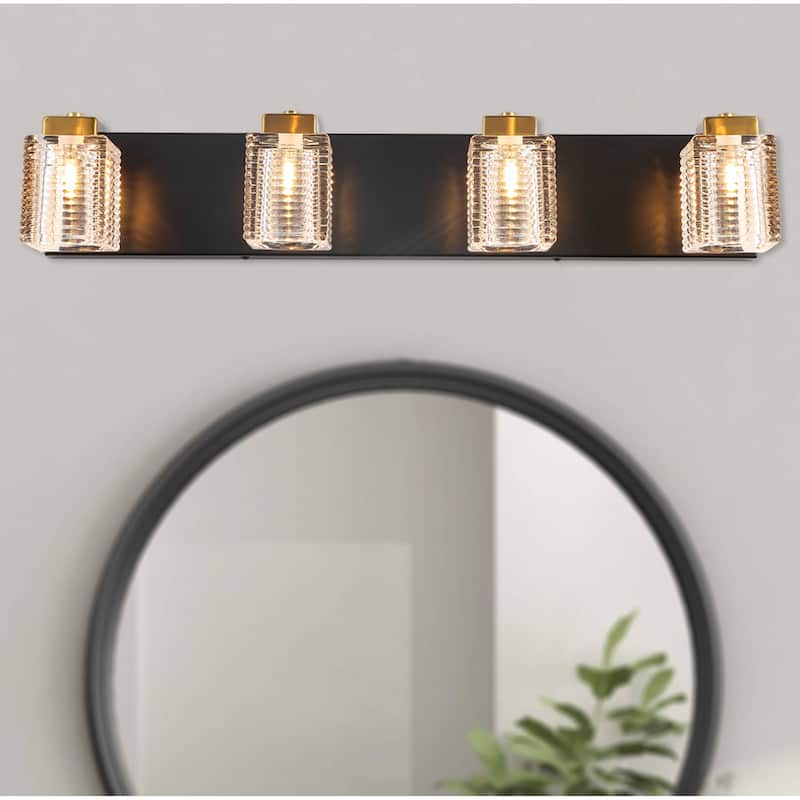 4 Lights Glass Vanity Wall Sconce For Bathroom - black