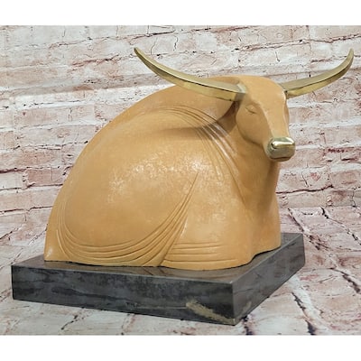 Bronze Resting Imitative Bull Statue - Minimalist Abstract Farm Sculpture Decor