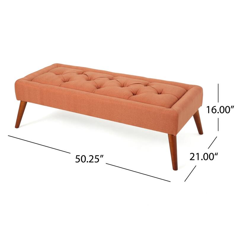 Roomfitters Mid-Century Upholstered Tufted Bench with Tapered Wood Legs, Accent Seating for Entryway or Bedroom, Orange