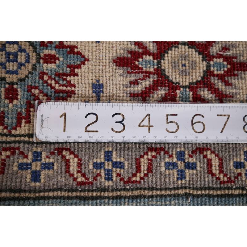 Light Blue Traditional / Geometric Kazak Rug Hand-Knotted Wool Carpet - 5'0" x 6'7"