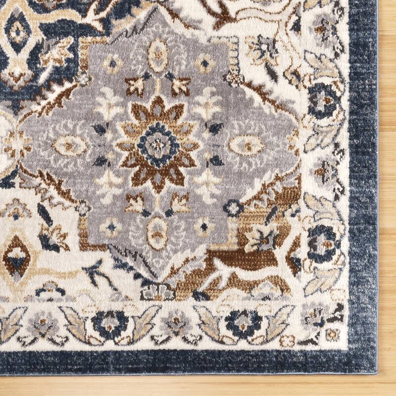 Gertmenian Herne Merrick Traditional Medallion Border Blue/Beige Area Rug