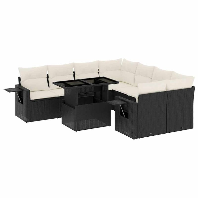 vidaXL Patio Sofa Set with Cushions Outdoor Furniture 9 Piece Poly Rattan - 24.4 x 24.4 x 27.2