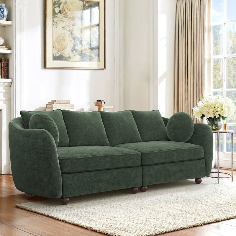 90.6 Inch 3-Seater Sofa Couch with 6 Pillows, Chenille Upholstered Living Room Sofa for Living Room Bedroom Apartment in White - Green