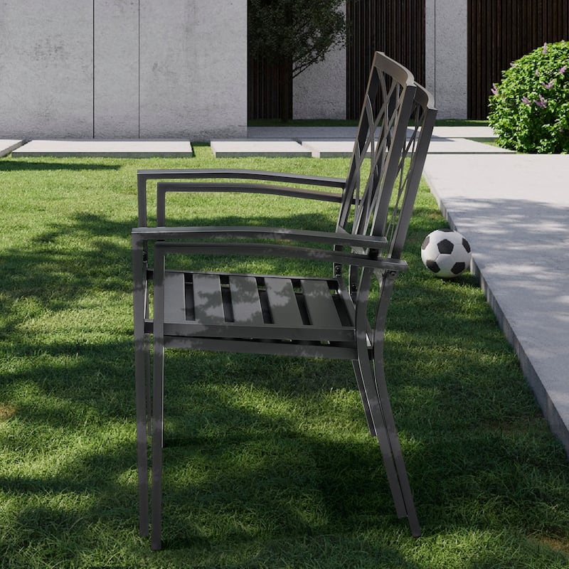 Outdoor 2-Piece Black Patio Chair Set, Powder-coated Iron, Lattice Pattern