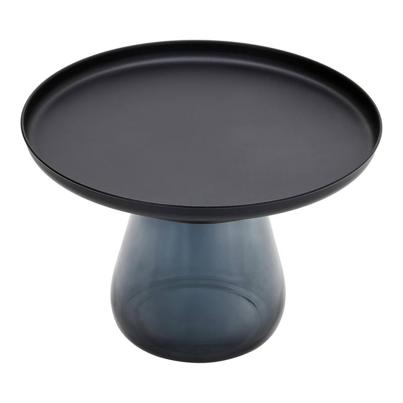 24" Matte Black Tray Top Aeryn Nesting Tabl With Smoky Gray Glass Base - 24x17