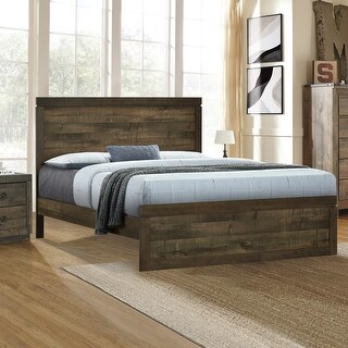 Natural Pineood Grain Panel Bed Frame Rustic Brown Queen Platform Bed ...