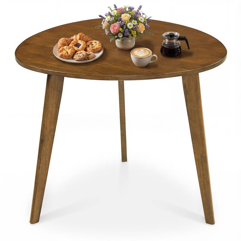 Gymax 35.5'' Triangle Dining Table Farmhouse Kitchen Table w/ Solid - Walnut