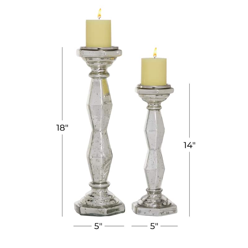 Glass Candle Holder - Set of 2 Silver - Roche River Decor - 5"W x 14"L x 18"H