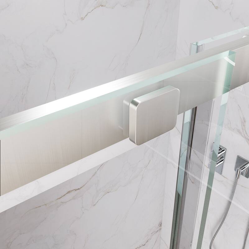 48" x 74" Glass Shower Door Framed Sliding Adjustable Brushed Nickel Clear Shower Enclosure with Hardware Kit
