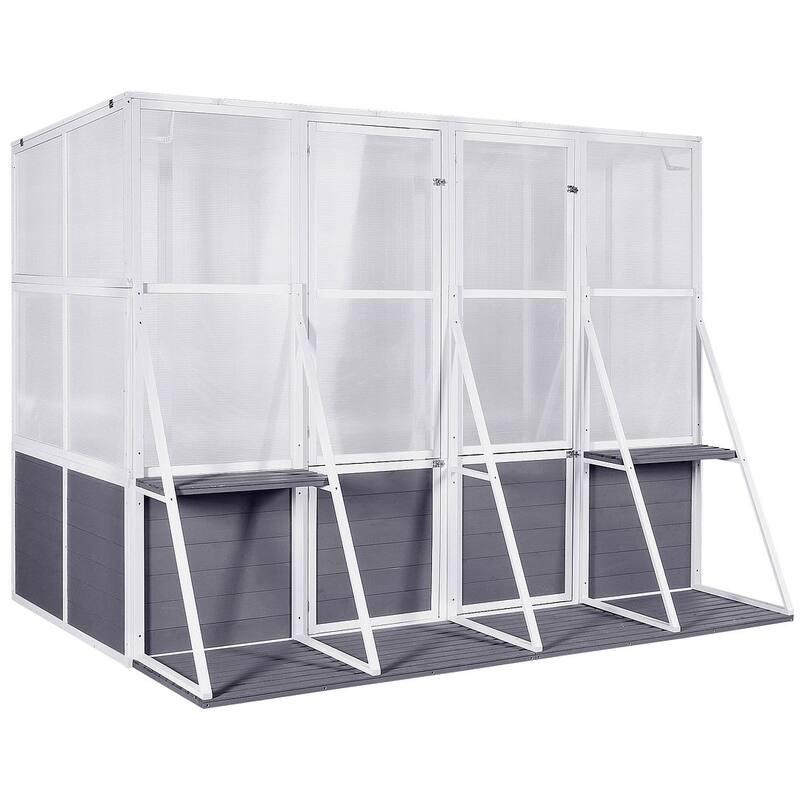 Wooden Walk-In Garden Greenhouse Kit with Adjustable Roof Vent and Lockable Door Grey - 103.94"L x 98.43"W x 77.56"H