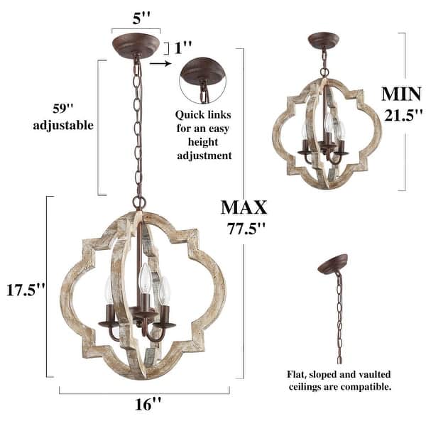 dimension image slide 0 of 2, Modern Farmhouse 1/3-Light Wood Rustic Chandelier Lantern for Kitchen Island
