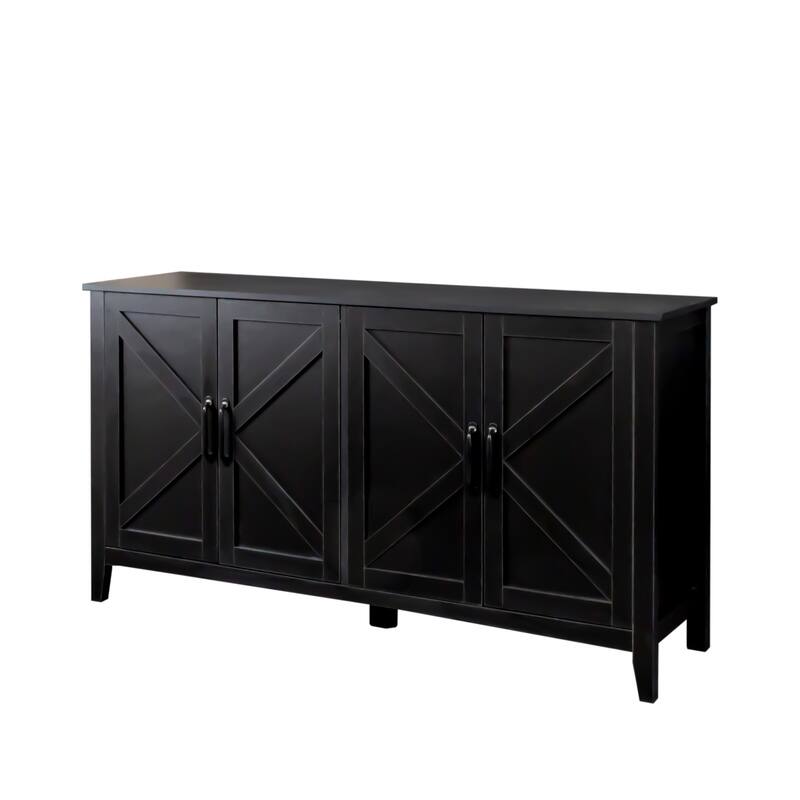 Sideboard Cabinet with 4 Doors & 4 Open Shelves, Freestanding Wood Storage Cabinet, Entryway Table with Wooden Legs