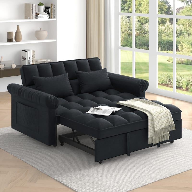 56" Convertible Loveseat Sofa Bed with Adjustable Backrest and Pull-out Bed