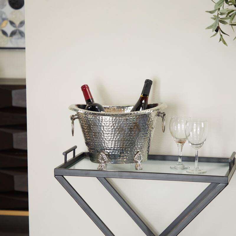 Aluminum Metal 4 or 6 Bottle Ice Bucket - Silver - Roche River Decor