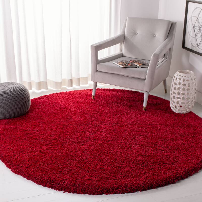 SAFAVIEH California Premium Shag Izat 2-inch Thick Area Rug - 6'7" Round - Red