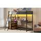preview thumbnail 7 of 30, Minimalist Style Twin Size Loft Bed with Built-in Desk and Shelves,LED Light and USB Charging Station,Safety Guard Rails