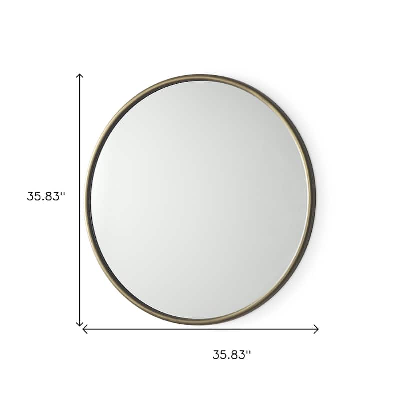 HomeRoots 36" Antiqued Gold Metal Round Framed Accent Mirror - 35.83 in. x 35.83 in. x 0.98 in.