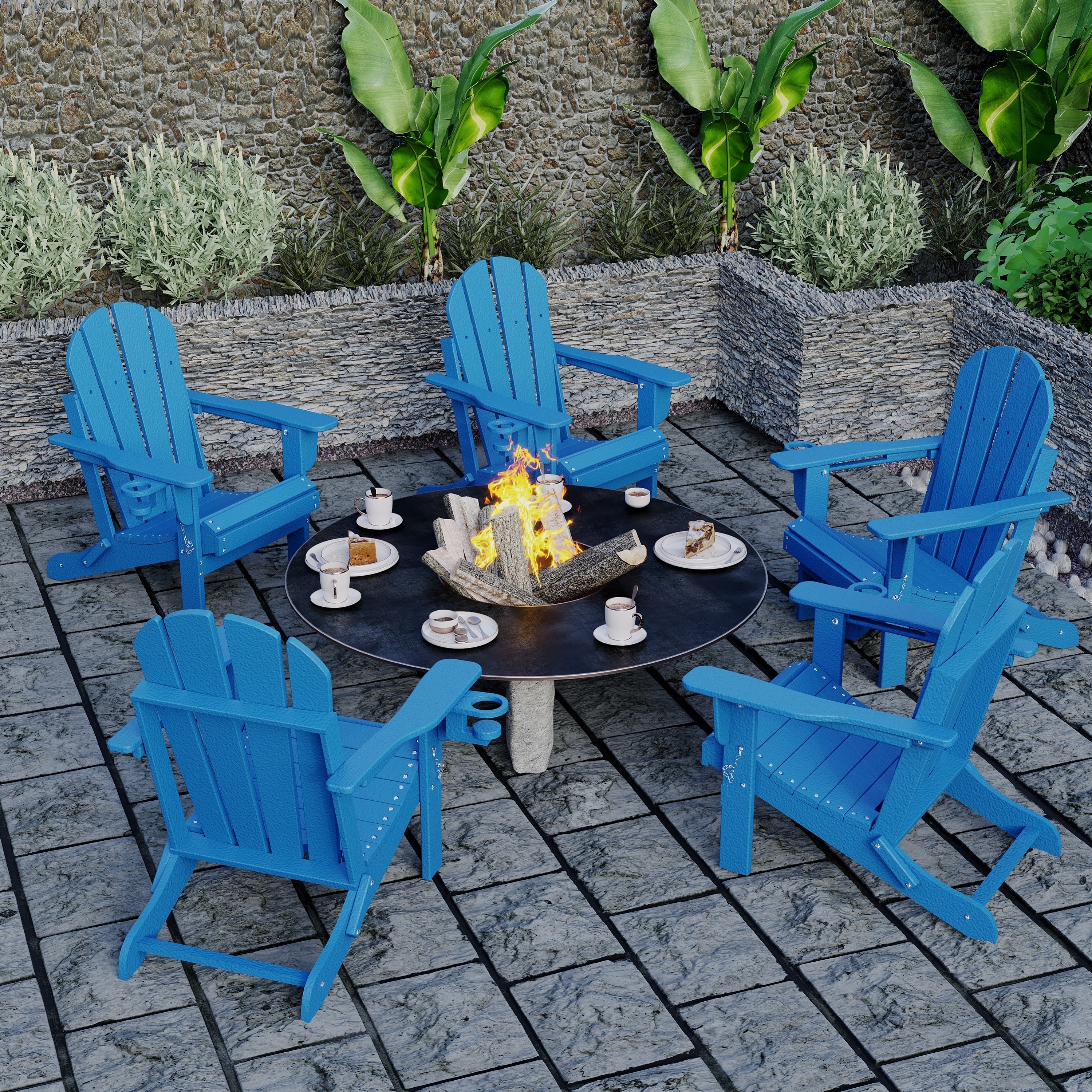 Outdoor Folding Adirondack Chair Patio Chair with Cup Holder On