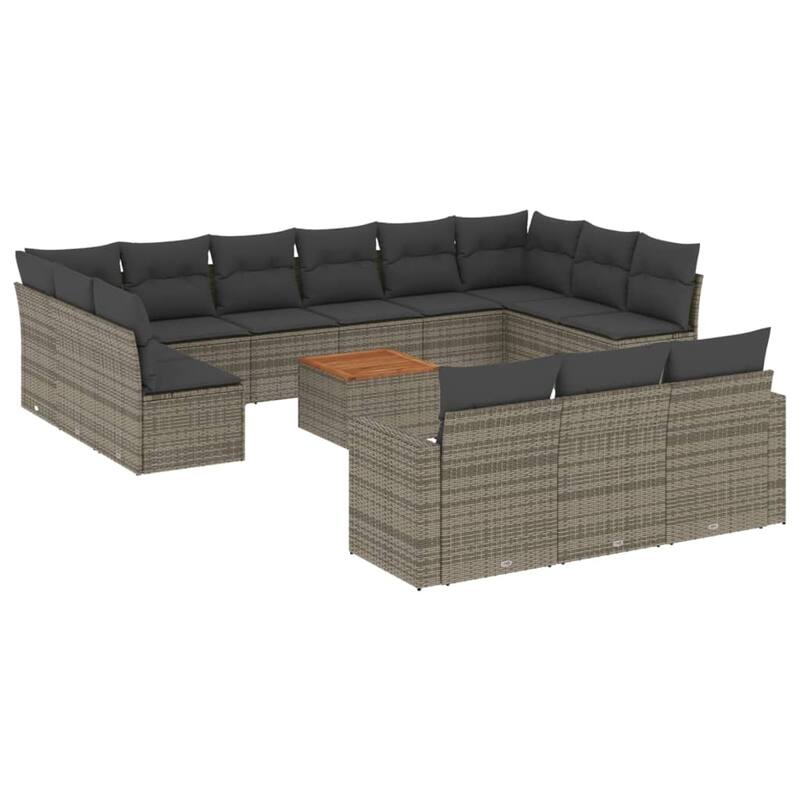 vidaXL Patio Sofa Set with Cushions Outdoor Furniture 14 Piece Poly Rattan - 21.7 x 21.7 x 14.6