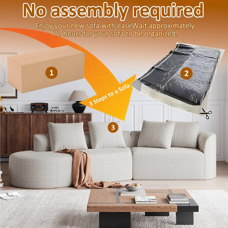 112" Chenille Curved Sectional Sofa with 4 Pillows, Extra Deep Seating and No Assembly Required