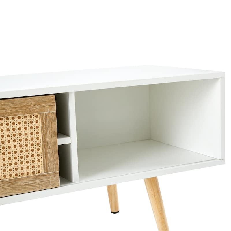60" Rattan TV Stand with Sliding Doors and Adjustable Shelves
