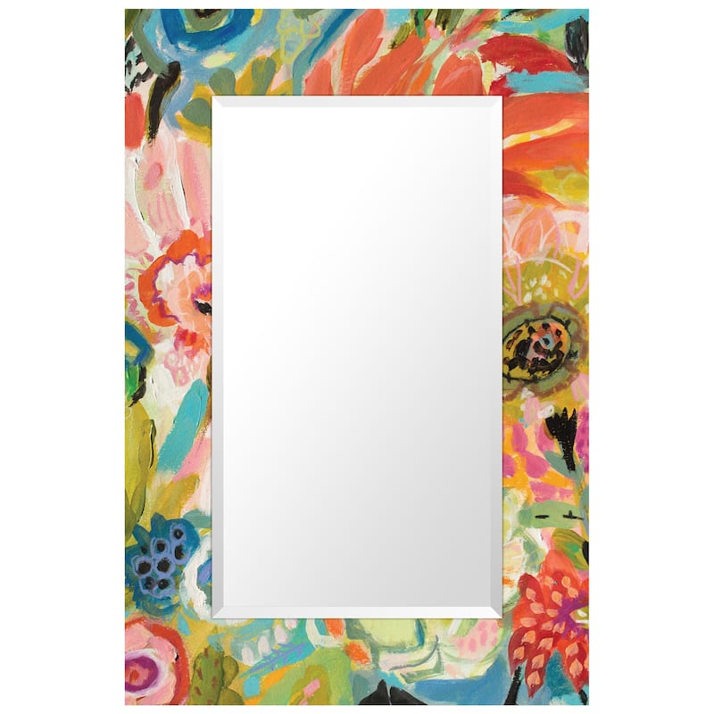 "Secret Garden Floral III" Rectangular Beveled Mirror on Free Floating Reverse Printed Tempered Art Glass - 48" x 32"