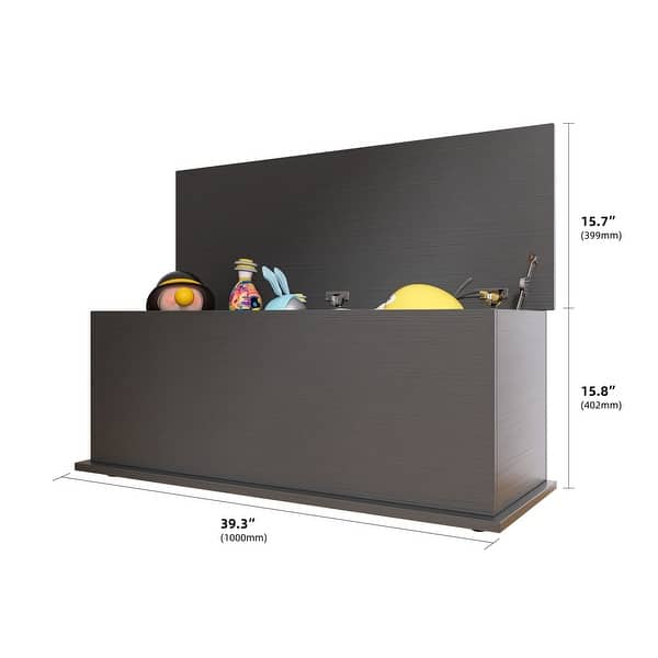 Black Storage Chest Trunk Lift Top Wood Box for Entryway