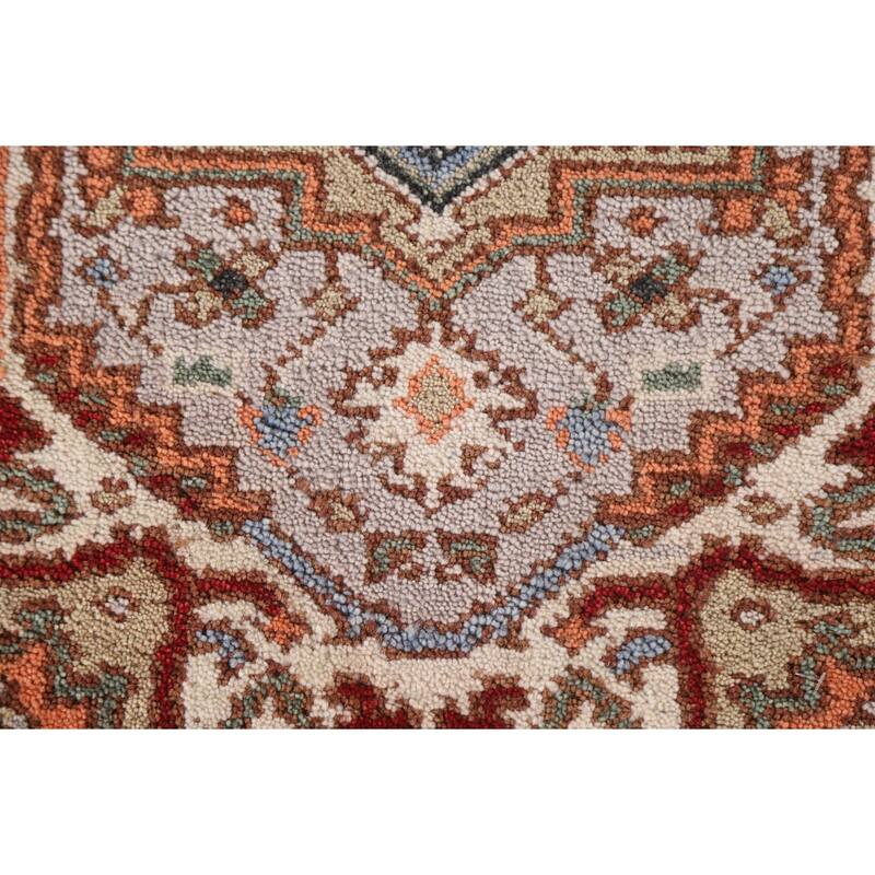 Geometric Heriz Serapi Indian Rug Hand-Knotted Grey Wool Carpet - 2'0"x 3'0"