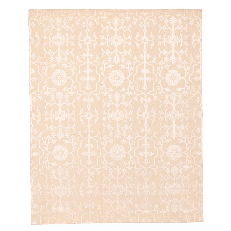 ECARPETGALLERY Hand Loomed Elysian Beige, Ivory Viscose, Wool Rug - 6'8 x 8'1
