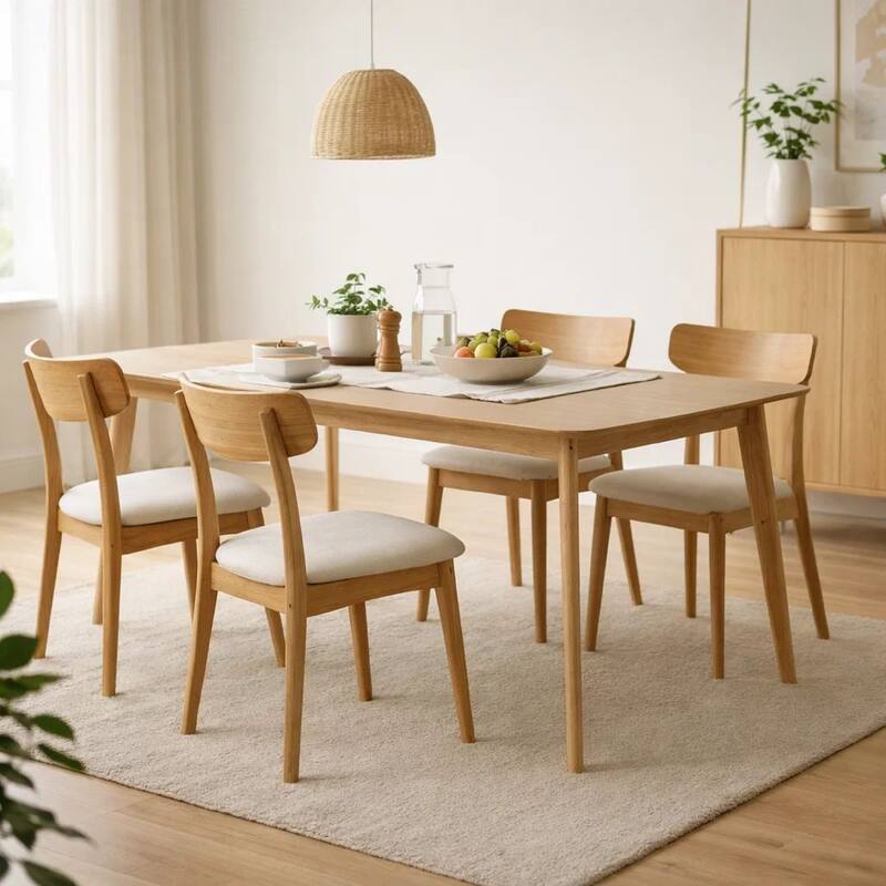 Dining Table, 59 Inch Natural Walnut Brown Rectangular, Tapered Legs