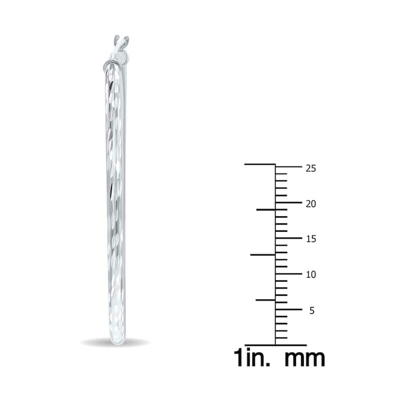 Marquee Jewels 10K White Gold Shiny Diamond Cut Engraved Hoop Earrings (40mm)