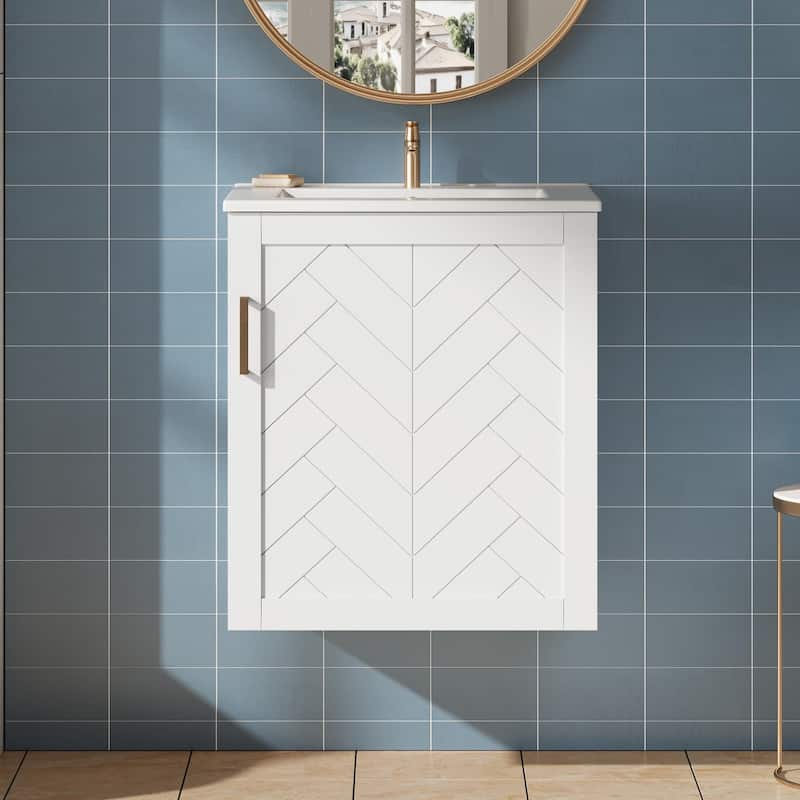 20" Wall Mounted Bathroom Cabinet with Side Cabinet Combo, Bathroom Cabinet with Soft-Closing Door, Bathroom Vanity with Sink