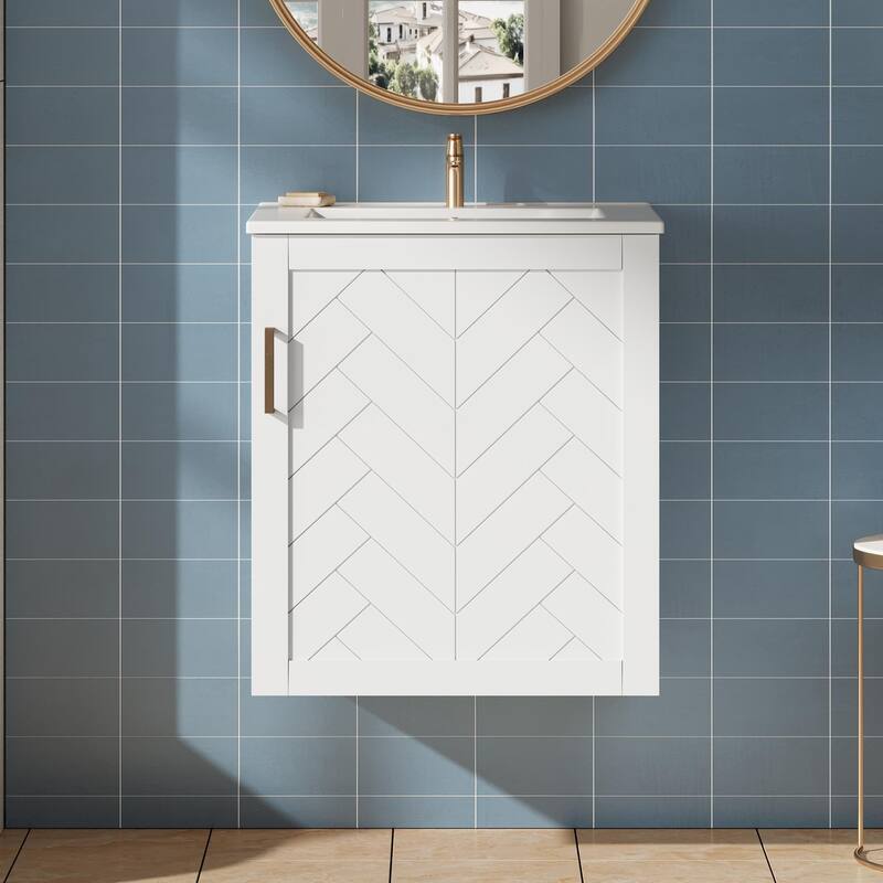 20'' Wall Mounted Bathroom Vanity with White Integrated Ceramic Sink - 20.3'' x 18.5'' x 24.1''