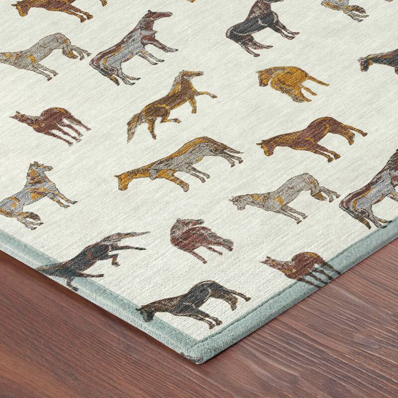 Machine Washable Indoor/ Outdoor Horses Chantille Rug