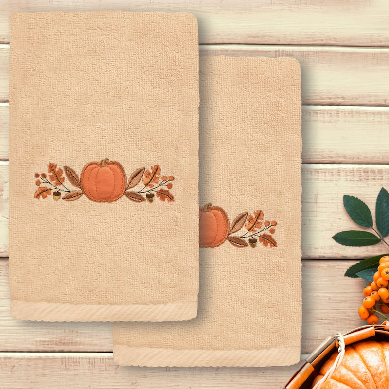 Authentic Hotel and Spa Harvest Bounty - Embroidered Luxury 100% Turkish Cotton Hand Towels (Set of 2)