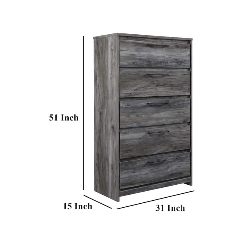Bays Tall Dresser Chest, 5 Drawers, Modern Rustic Laminate Smoky Gray