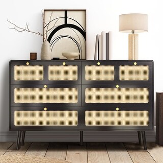 Rattan Dresser Chest with 6 Drawers, Farmhouse Wood Storage Cabinet - 6 ...
