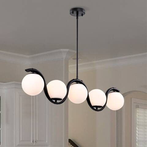 Fenix 38 Inch Opaque Glass Wave Pendant 5-Light